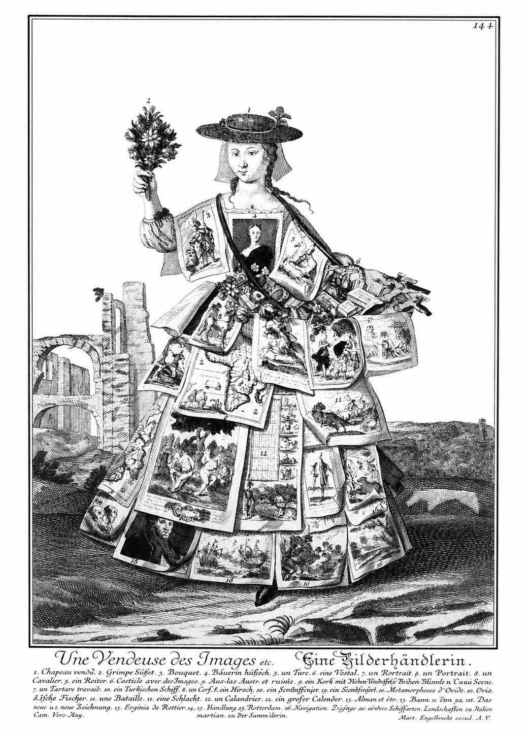 Gravure d'Une Vendeuse des Images par Martin Engelbrecht